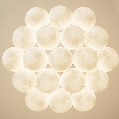 Contemporary Creative Iron PVC Round Cluster Bubble Moon Planet LED Chandelier For Bedroom