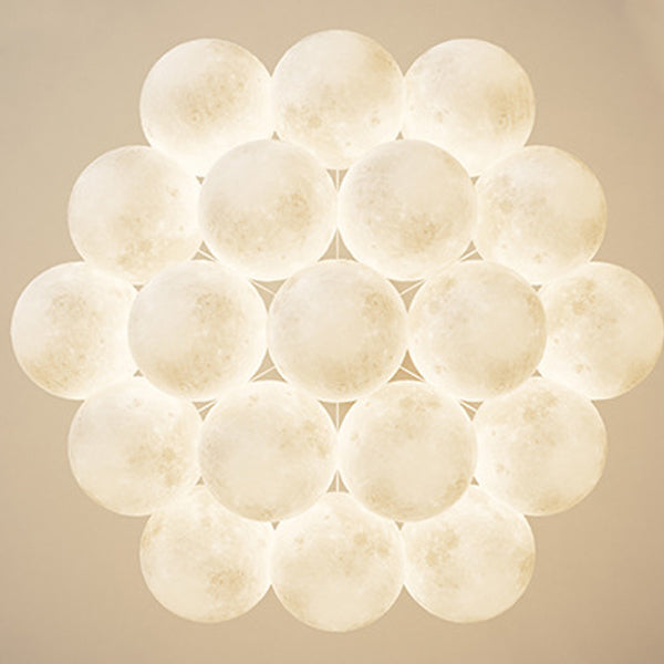 Contemporary Creative Iron PVC Round Cluster Bubble Moon Planet LED Chandelier For Bedroom