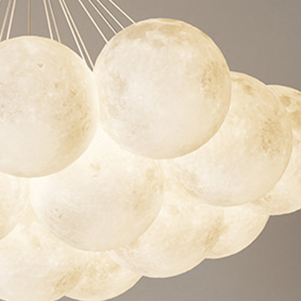 Contemporary Creative Iron PVC Round Cluster Bubble Moon Planet LED Chandelier For Bedroom