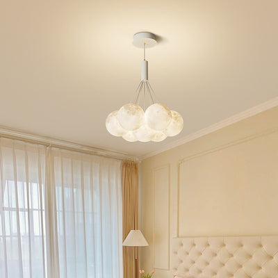 Contemporary Creative Iron PVC Round Cluster Bubble Moon Planet LED Chandelier For Bedroom