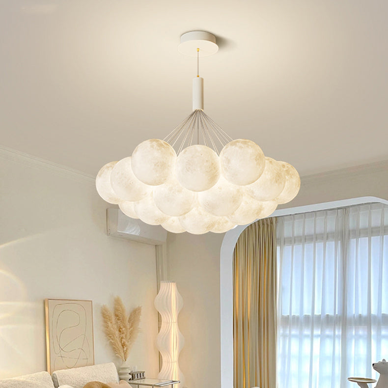 Contemporary Creative Iron PVC Round Cluster Bubble Moon Planet LED Chandelier For Bedroom