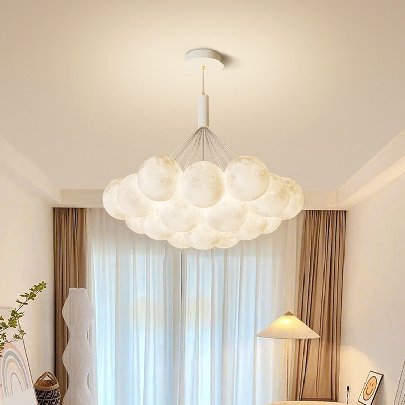 Contemporary Creative Iron PVC Round Cluster Bubble Moon Planet LED Chandelier For Bedroom