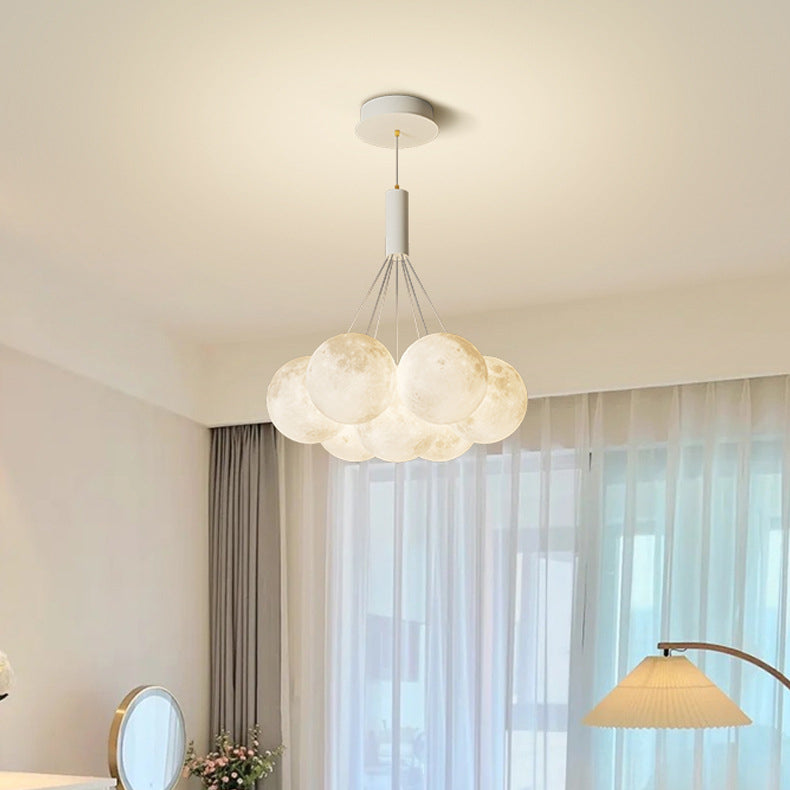 Contemporary Creative Iron PVC Round Cluster Bubble Moon Planet LED Chandelier For Bedroom