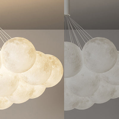 Contemporary Creative Iron PVC Round Cluster Bubble Moon Planet LED Chandelier For Bedroom