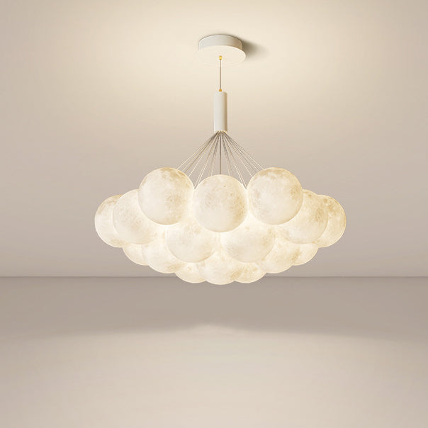 Contemporary Creative Iron PVC Round Cluster Bubble Moon Planet LED Chandelier For Bedroom