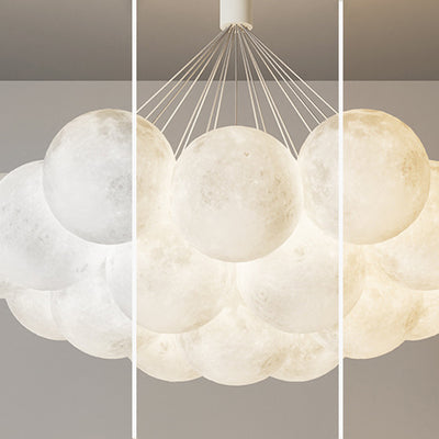 Contemporary Creative Iron PVC Round Cluster Bubble Moon Planet LED Chandelier For Bedroom