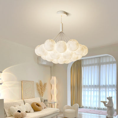 Contemporary Creative Iron PVC Round Cluster Bubble Moon Planet LED Chandelier For Bedroom