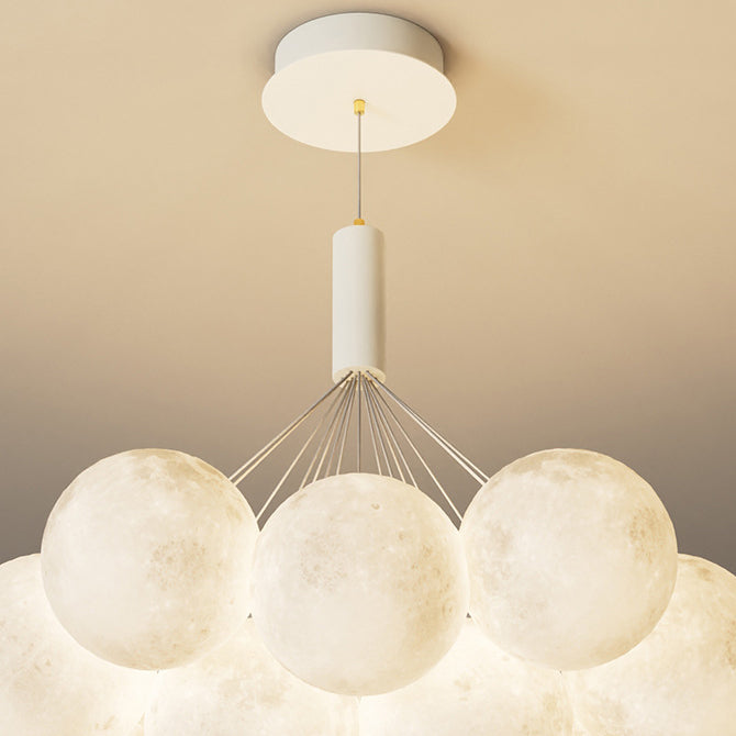 Contemporary Creative Iron PVC Round Cluster Bubble Moon Planet LED Chandelier For Bedroom