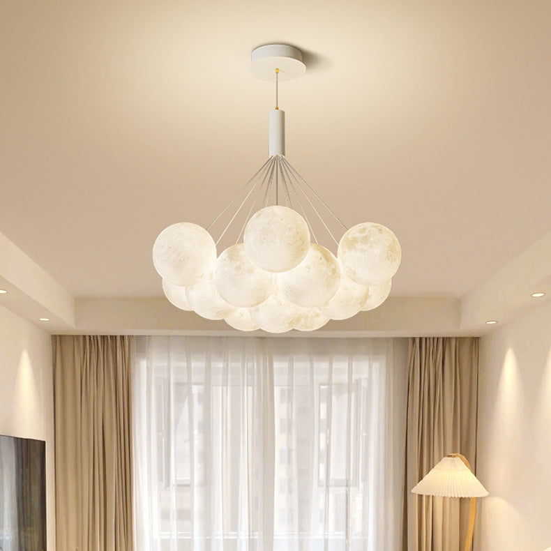 Contemporary Creative Iron PVC Round Cluster Bubble Moon Planet LED Chandelier For Bedroom