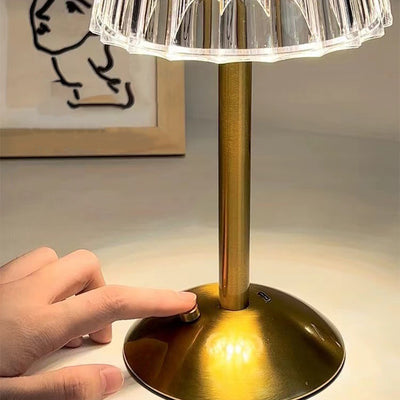 Modern Luxury Metal Acrylic Cone Shape Curve Base USB LED Table Lamp For Bedroom