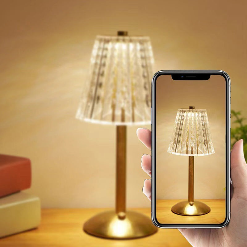 Modern Luxury Metal Acrylic Cone Shape Curve Base USB LED Table Lamp For Bedroom