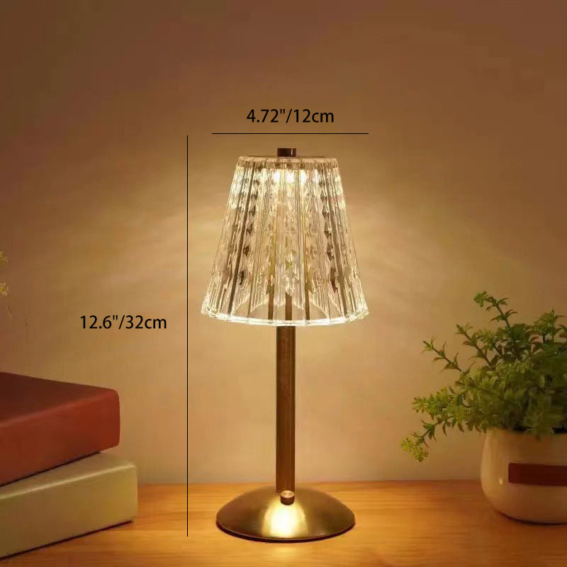 Modern Luxury Metal Acrylic Cone Shape Curve Base USB LED Table Lamp For Bedroom