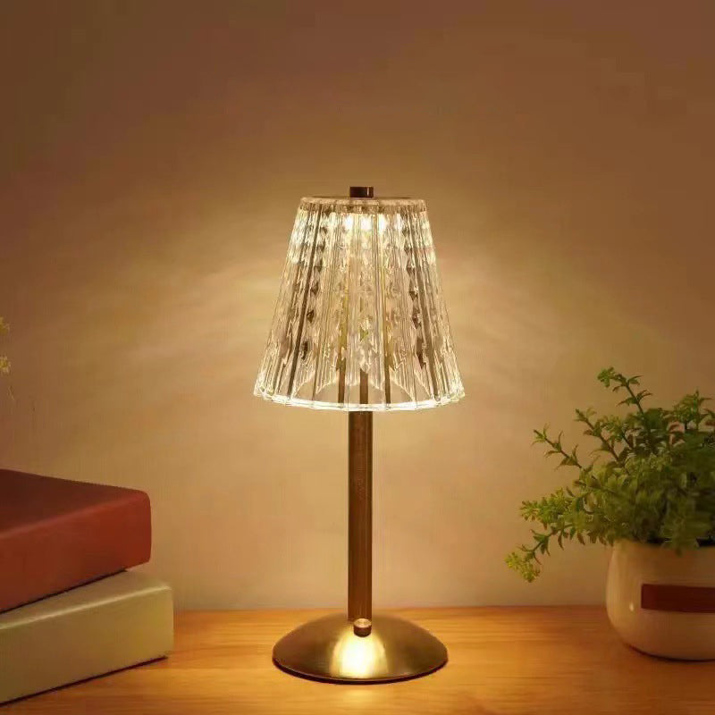 Modern Luxury Metal Acrylic Cone Shape Curve Base USB LED Table Lamp For Bedroom