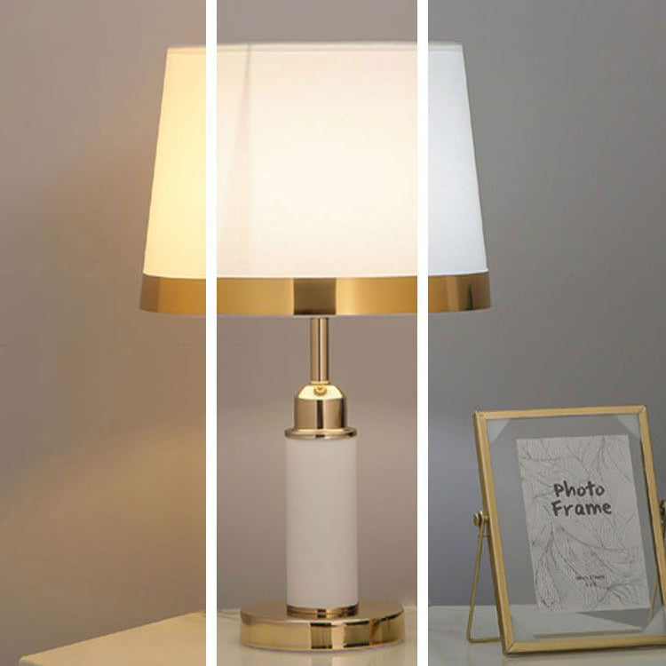 Modern Luxury Drum Shape Cylinder Base Hardware Fabric 1-Light Table Lamp For Bedroom