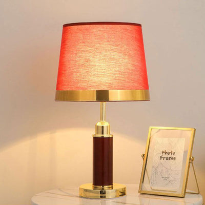 Modern Luxury Drum Shape Cylinder Base Hardware Fabric 1-Light Table Lamp For Bedroom