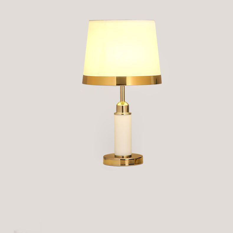 Modern Luxury Drum Shape Cylinder Base Hardware Fabric 1-Light Table Lamp For Bedroom