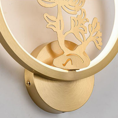 Traditional Chinese Round Plum Blossom Orchid Fortune Bamboo Chrysanthemum Deer Brass Silicone LED Wall Sconce Lamp For Bedroom