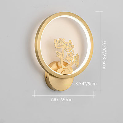 Traditional Chinese Round Plum Blossom Orchid Fortune Bamboo Chrysanthemum Deer Brass Silicone LED Wall Sconce Lamp For Bedroom