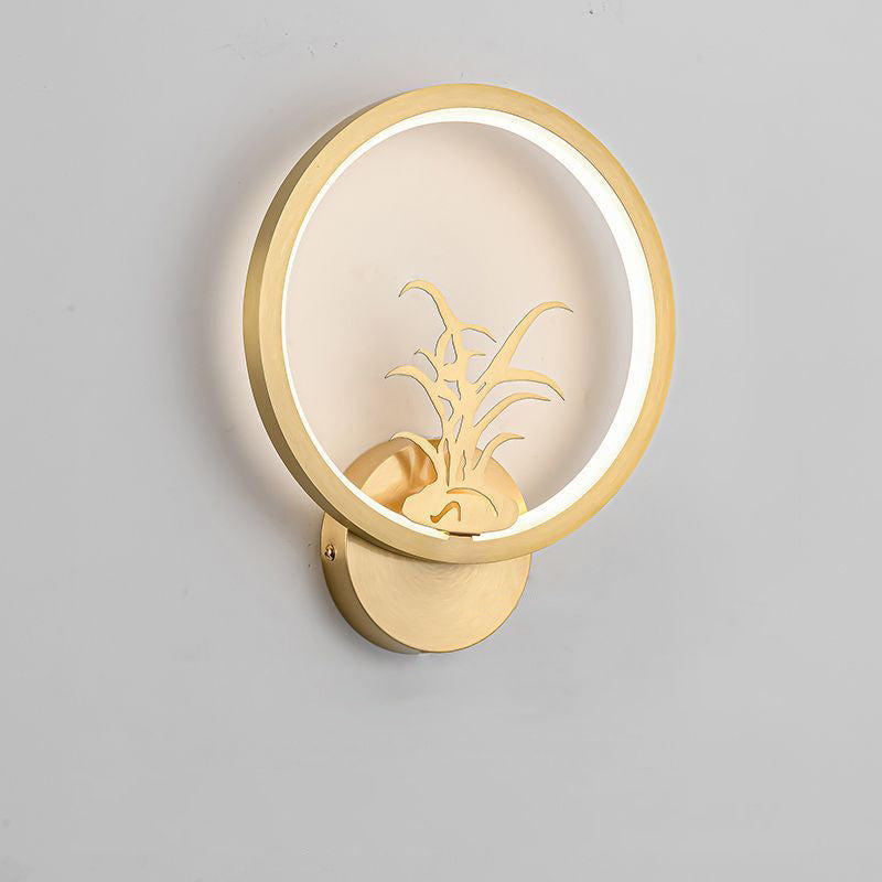 Traditional Chinese Round Plum Blossom Orchid Fortune Bamboo Chrysanthemum Deer Brass Silicone LED Wall Sconce Lamp For Bedroom