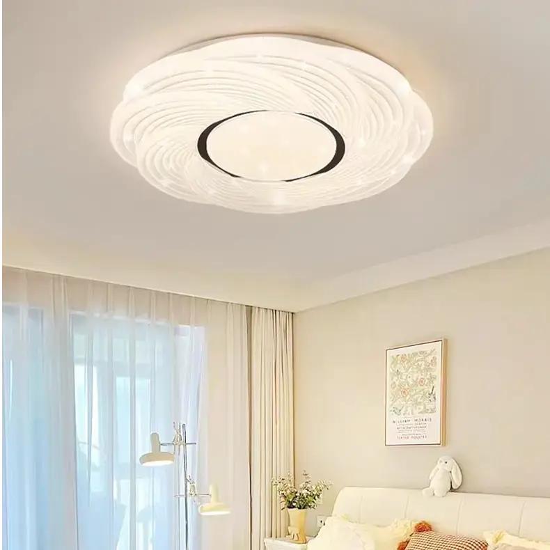 Modern Minimalist Cream Round Rose Iron Acrylic LED Flush Mount Ceiling Light For Bedroom