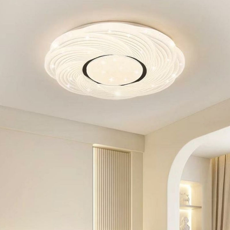 Modern Minimalist Cream Round Rose Iron Acrylic LED Flush Mount Ceiling Light For Bedroom