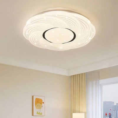 Modern Minimalist Cream Round Rose Iron Acrylic LED Flush Mount Ceiling Light For Bedroom