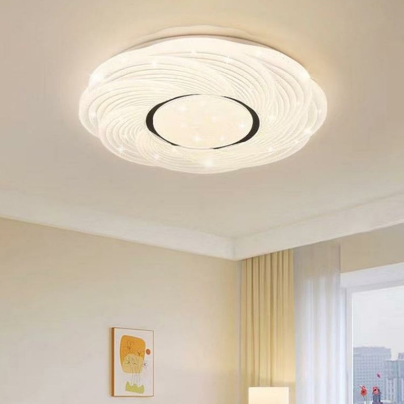 Modern Minimalist Cream Round Rose Iron Acrylic LED Flush Mount Ceiling Light For Bedroom