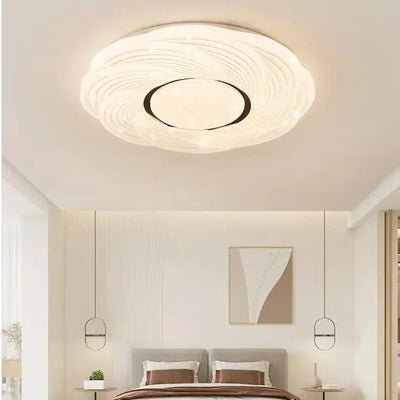 Modern Minimalist Cream Round Rose Iron Acrylic LED Flush Mount Ceiling Light For Bedroom