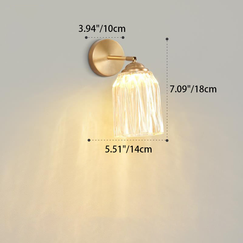 Traditional French Pull Switch Rotatable Dome Half Pleated Glass Shade Iron 1-Light Wall Sconce Lamp For Living Room