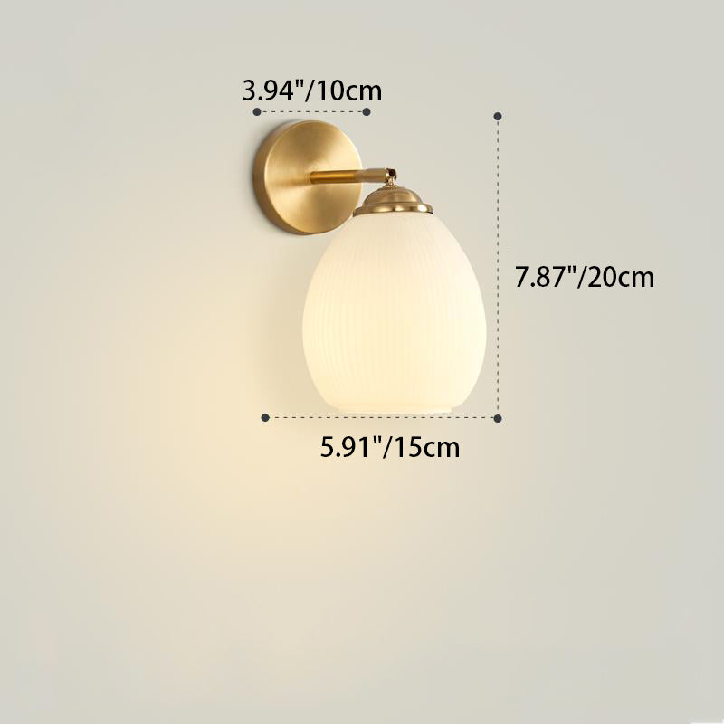 Traditional French Pull Switch Rotatable Dome Half Pleated Glass Shade Iron 1-Light Wall Sconce Lamp For Living Room