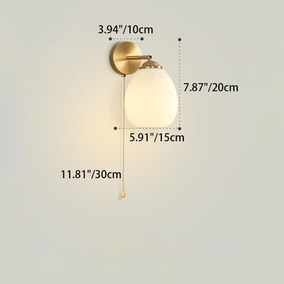 Traditional French Pull Switch Rotatable Dome Half Pleated Glass Shade Iron 1-Light Wall Sconce Lamp For Living Room