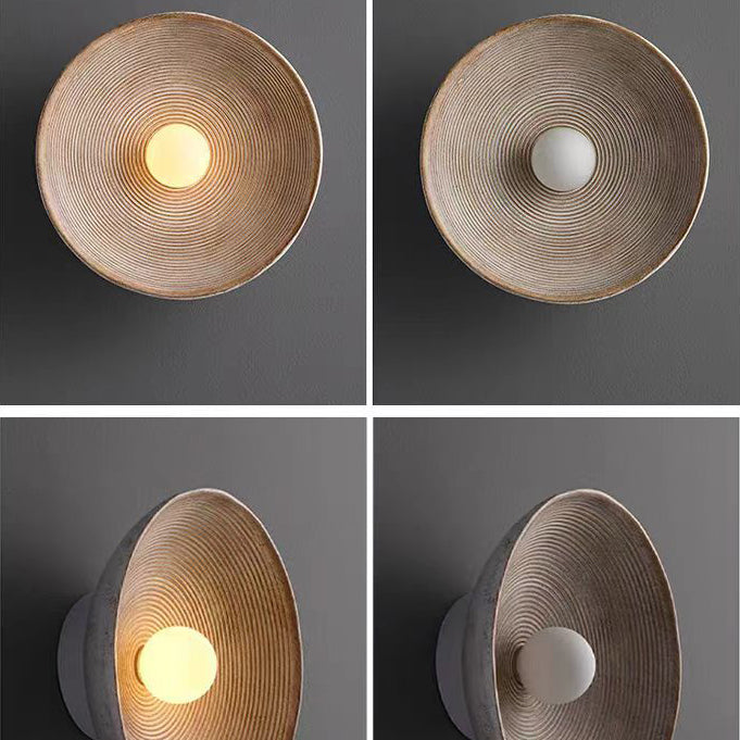 Traditional Japanese Resin Glass Round Annual Ring 1-Light Wall Sconce Lamp For Living Room