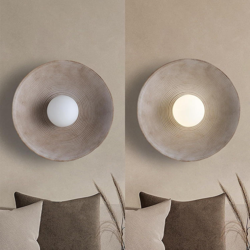 Traditional Japanese Resin Glass Round Annual Ring 1-Light Wall Sconce Lamp For Living Room