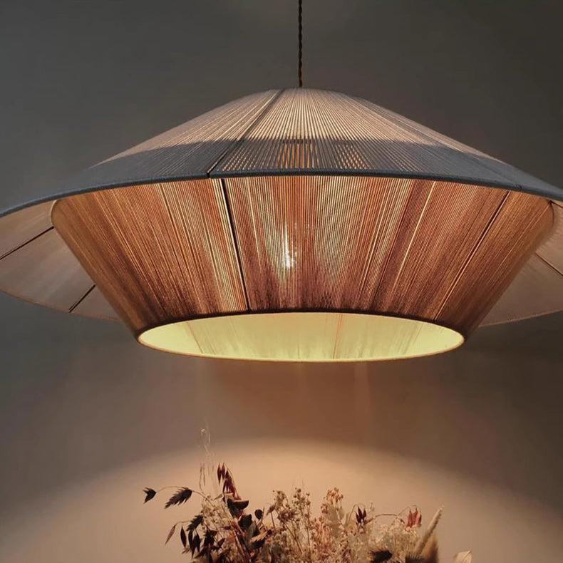 Traditionelle japanische Frustum-Kegel-Kupfer-Holz-Baumwollkordel 1/2/3 Licht Pendelleuchte für Wohnzimmer 