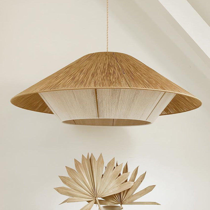 Traditionelle japanische Frustum-Kegel-Kupfer-Holz-Baumwollkordel 1/2/3 Licht Pendelleuchte für Wohnzimmer 