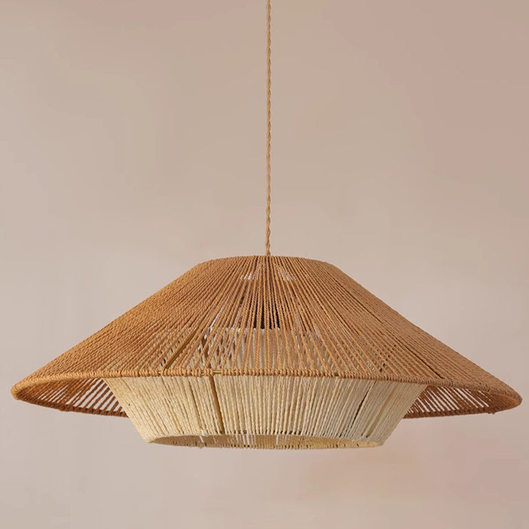 Traditionelle japanische Frustum-Kegel-Kupfer-Holz-Baumwollkordel 1/2/3 Licht Pendelleuchte für Wohnzimmer 