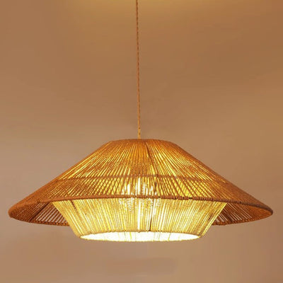 Traditionelle japanische Frustum-Kegel-Kupfer-Holz-Baumwollkordel 1/2/3 Licht Pendelleuchte für Wohnzimmer 