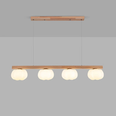 Contemporary Nordic Long Strip Linear Cotton Shape Wood PE 3/4-Light Chandelier Island Light For Dining Room