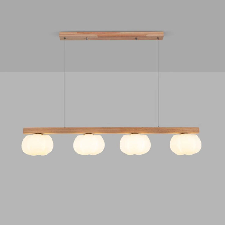 Contemporary Nordic Long Strip Linear Cotton Shape Wood PE 3/4-Light Chandelier Island Light For Dining Room