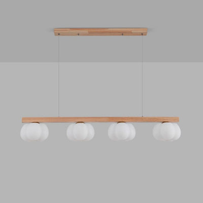 Contemporary Nordic Long Strip Linear Cotton Shape Wood PE 3/4-Light Chandelier Island Light For Dining Room