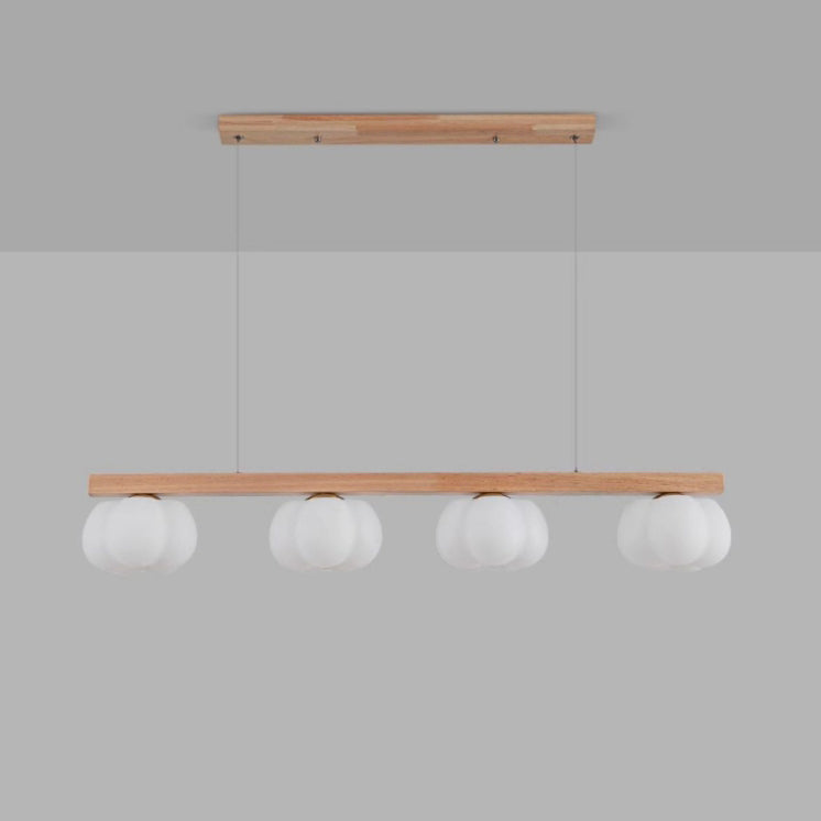 Contemporary Nordic Long Strip Linear Cotton Shape Wood PE 3/4-Light Chandelier Island Light For Dining Room