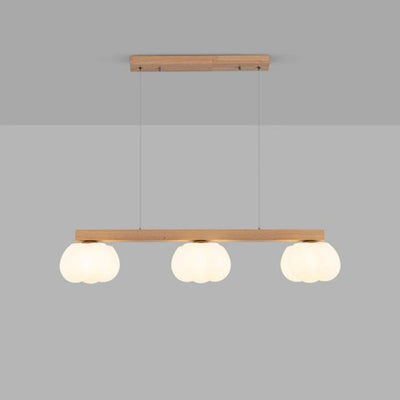 Contemporary Nordic Long Strip Linear Cotton Shape Wood PE 3/4-Light Chandelier Island Light For Dining Room