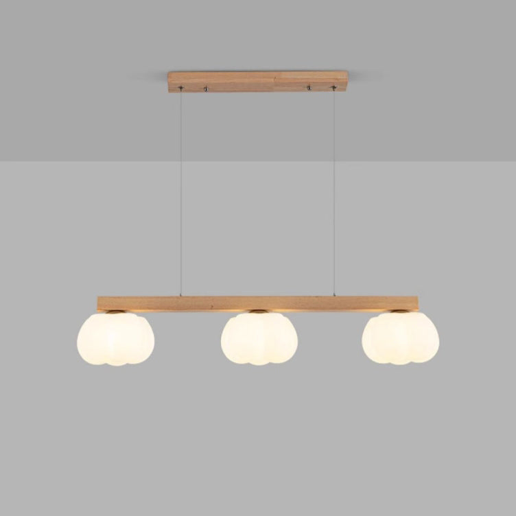 Contemporary Nordic Long Strip Linear Cotton Shape Wood PE 3/4-Light Chandelier Island Light For Dining Room