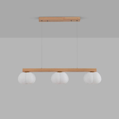 Contemporary Nordic Long Strip Linear Cotton Shape Wood PE 3/4-Light Chandelier Island Light For Dining Room