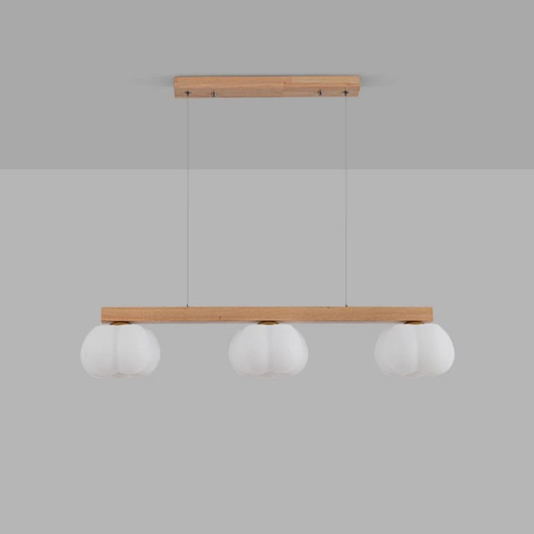 Contemporary Nordic Long Strip Linear Cotton Shape Wood PE 3/4-Light Chandelier Island Light For Dining Room