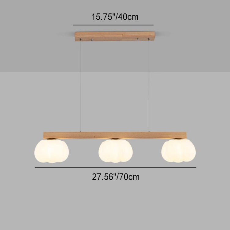 Contemporary Nordic Long Strip Linear Cotton Shape Wood PE 3/4-Light Chandelier Island Light For Dining Room