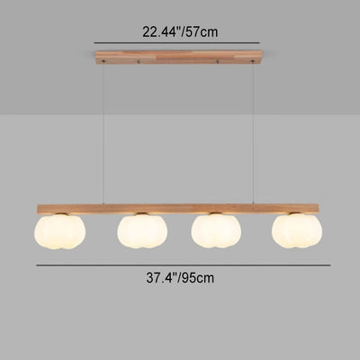 Contemporary Nordic Long Strip Linear Cotton Shape Wood PE 3/4-Light Chandelier Island Light For Dining Room