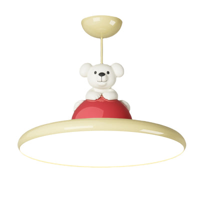 Contemporary Creative Cartoon Kids Bear Circle Iron Acrylic LED Semi-Flush Mount Lighting For Bedroom