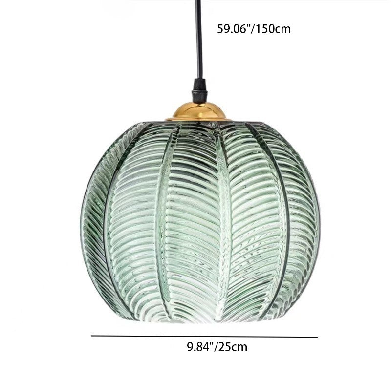 Contemporary Creative Green Globe Shape Ribbed Glass Metal 1-Light Pendant Light For Living Room