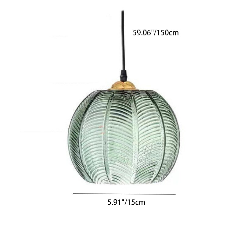 Contemporary Creative Green Globe Shape Ribbed Glass Metal 1-Light Pendant Light For Living Room